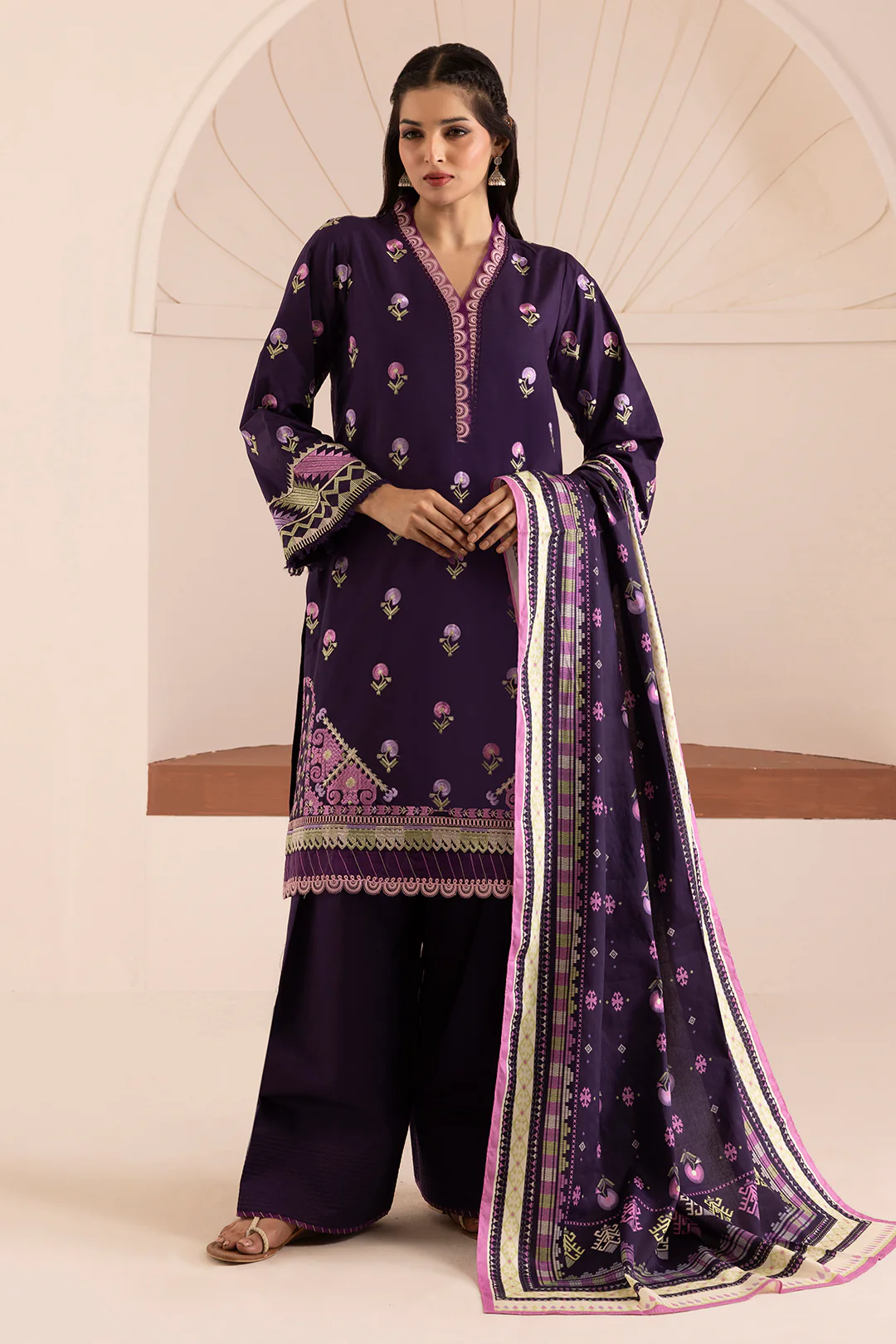 Embroidered Shirt Shalwar Dupatta - 0261 - Image 3